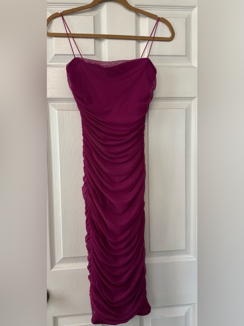 B Darlin Ruched Midi Dress in Deep Berry